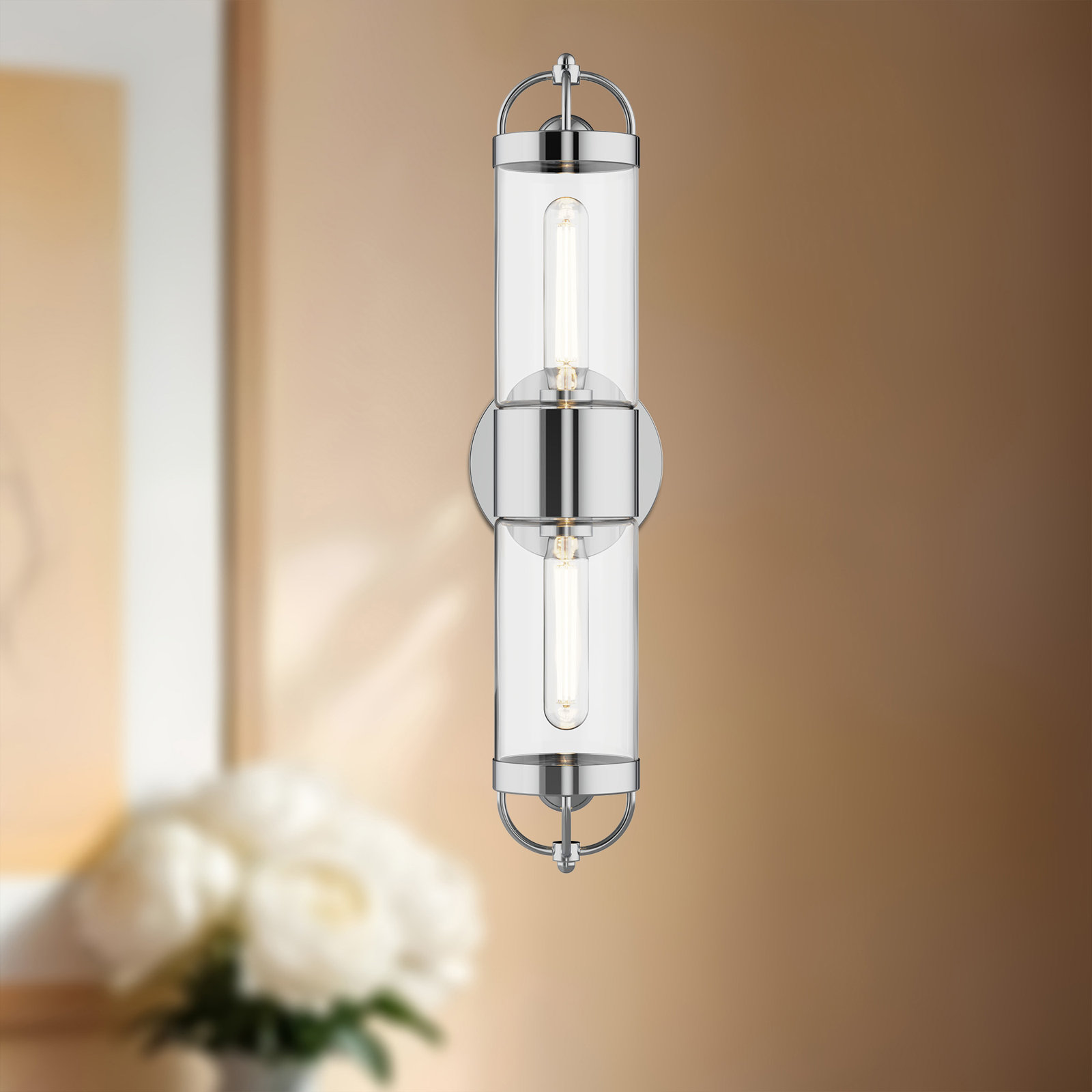 Santi 2 Light Cylinder Outdoor Wall Light, Chrome