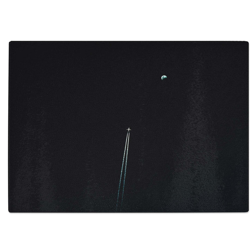 Tempered Glass Airplane to the Moon Chopping Board, 28.5 cm W x 20 cm L