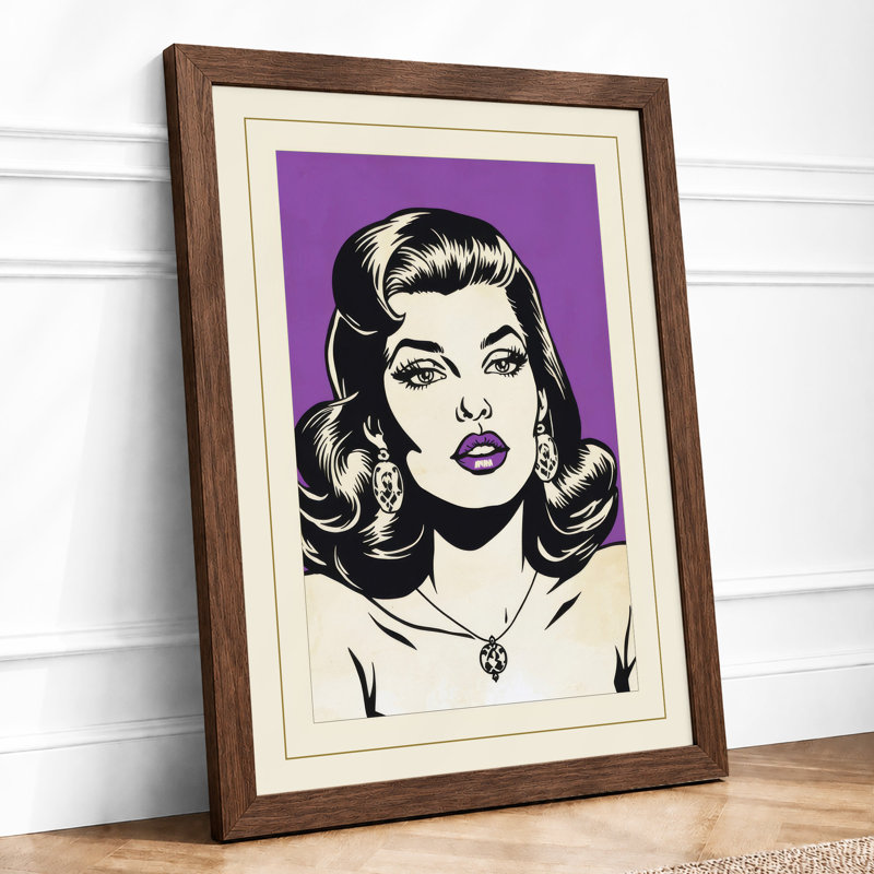 Woman in Purple Pop Art - Framed Print, A3 - 42.0 x 29.7 cm, Walnut