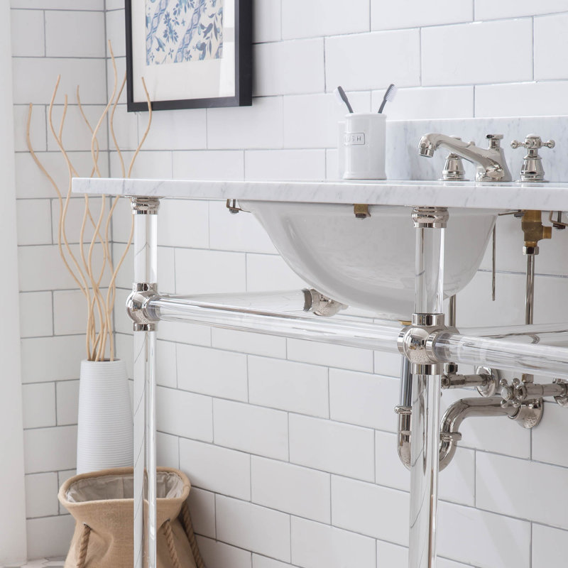 Empire Stone Oval Console Bathroom Sink with Overflow, Polished Nickel