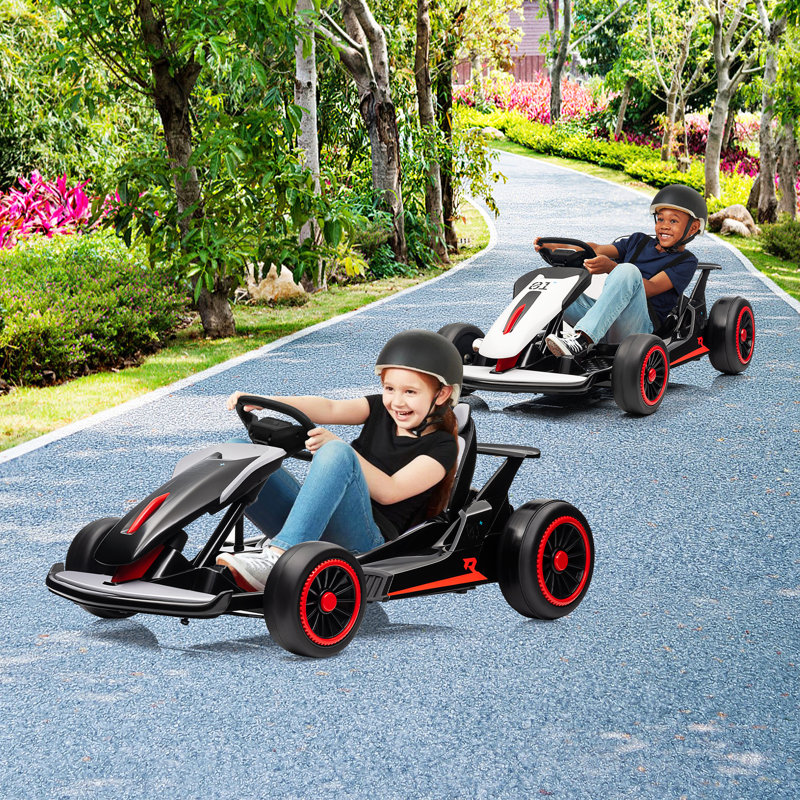 Kart électrique 200W pour enfants avec moteur à double dérive de 200 W, véhicule à batterie 7AH avec fonction de dérive à 360 °, 8,1 MPH maximum, ceinture de sécurité à 5 points, capacité de charge de 110 lb