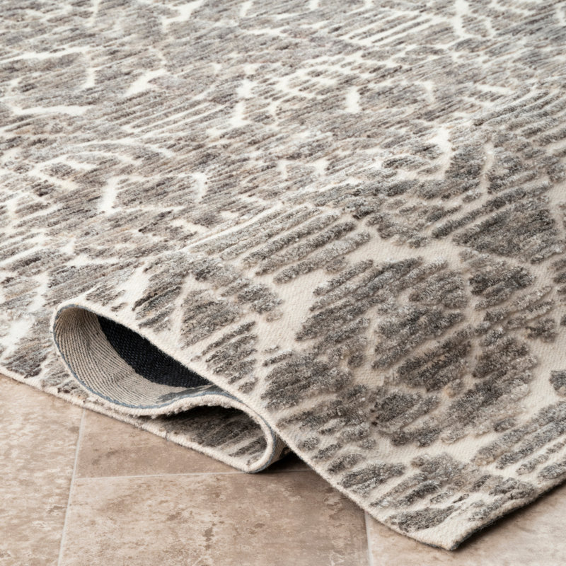 Tapis de zone gris touffeté à la main Nahua, Rectangle 5 pi x 8 pi