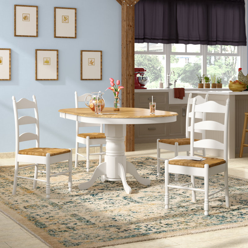 Amasya Pedestal Dining Set, White/Natural, 5 Pieces