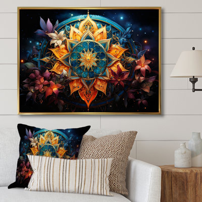 «Teal Orange Buddhist Art Mandala Harmony», reproduction d'art sur toile