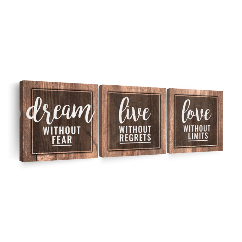 «Dreams and Ambitions Quotes Dream With Fear I», reproduction sur toile 3 pièces par Faithinart