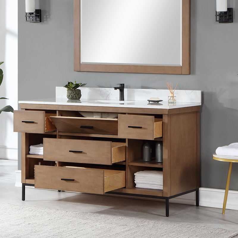 Ensemble de meuble-lavabo simple 60 po Adaire, Brun, Noir mat