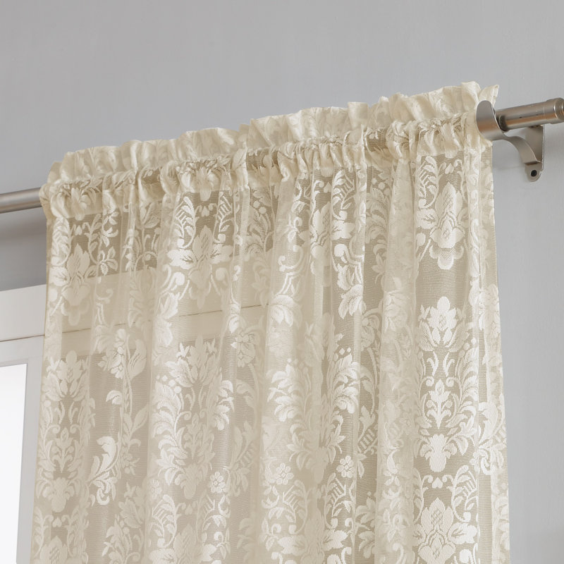 Froehlich Floral Sheer Lace Curtains in Black, Ivory, Linen and White Colors, 54" W x 84" L, Linen