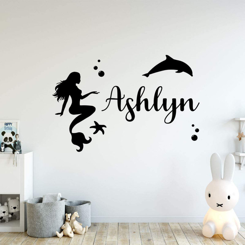 Décalcomanie murale sirène personnalisée, H 14 po x l 21 po, Noir