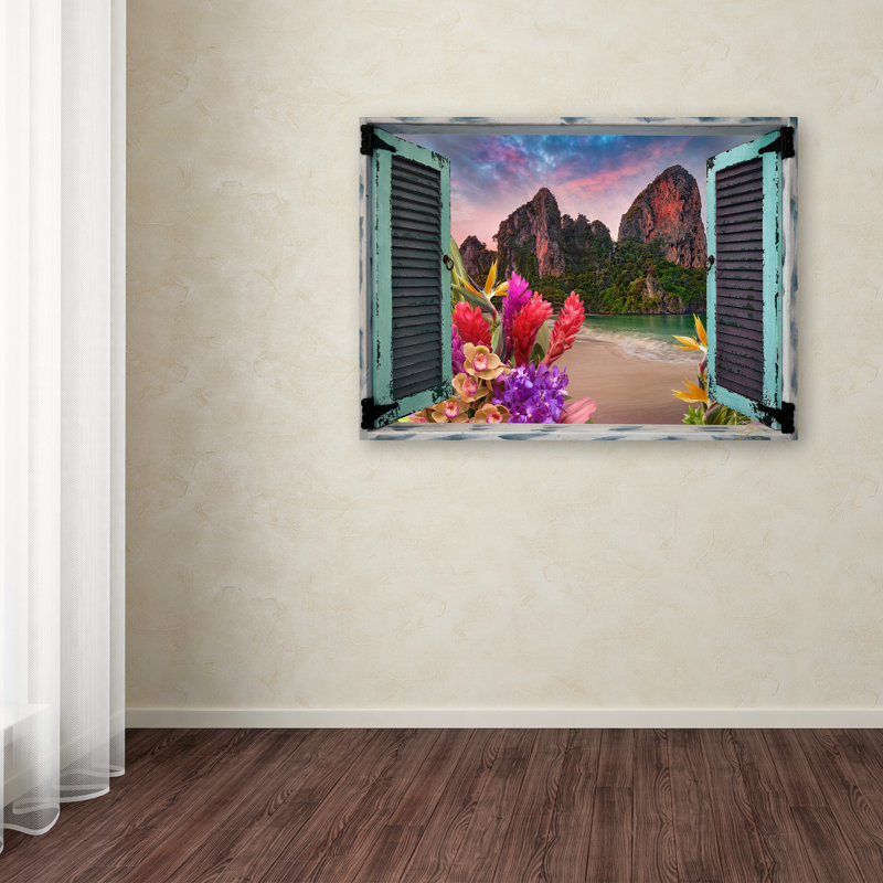«Tropical Window to Paradise VI» par Leo Kelly - impression sur toile tendue, H 14 po x l 19 po x P 2 po