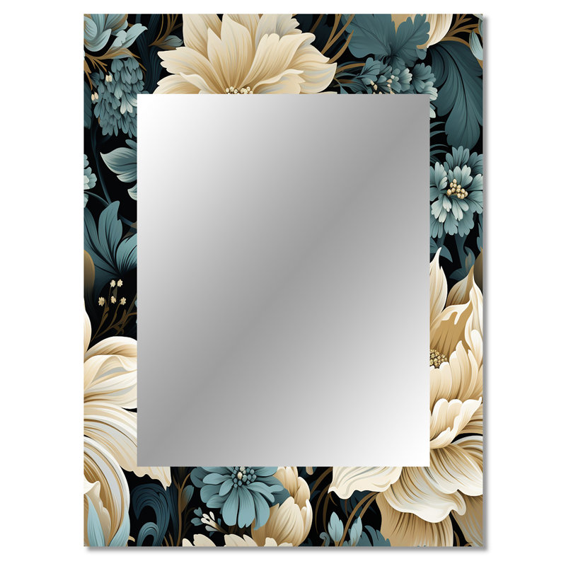 Arinna White And Blue Symphony Of Petal Gardens - Floral Large Mirror, Floral Unique Wall Mirror Decor, Printed Metal Art