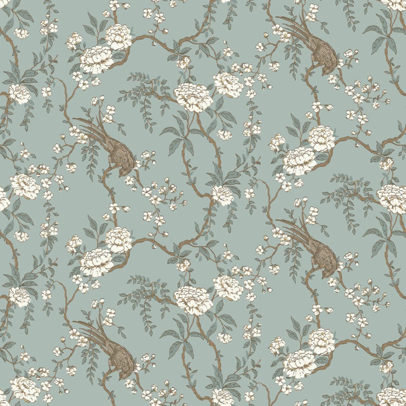 Lady Charlotte Birdsong 10' L x 24" W Wallpaper Roll, Blue, Peel & Stick