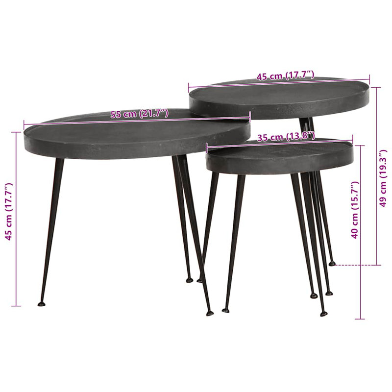 Coffee Table 3 Pcs Engineered Wood, Black
