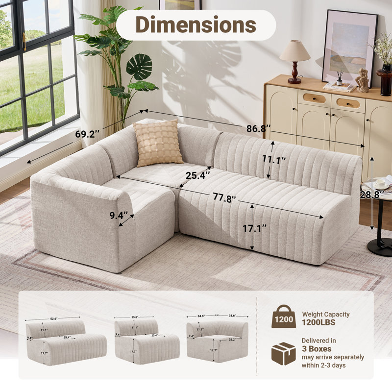 Canapé modulaire rembourré 86,8 po, Chenille beige
