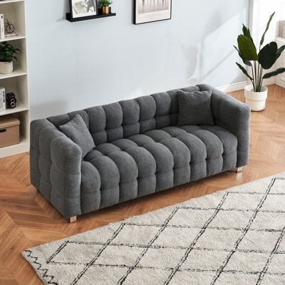 Living Room Bedroom Grey 80-Inch With Fleece, 3, Pillows, Metal Foot Support, Sponge Filled, Solid Wood Frame Fleece , & Panel