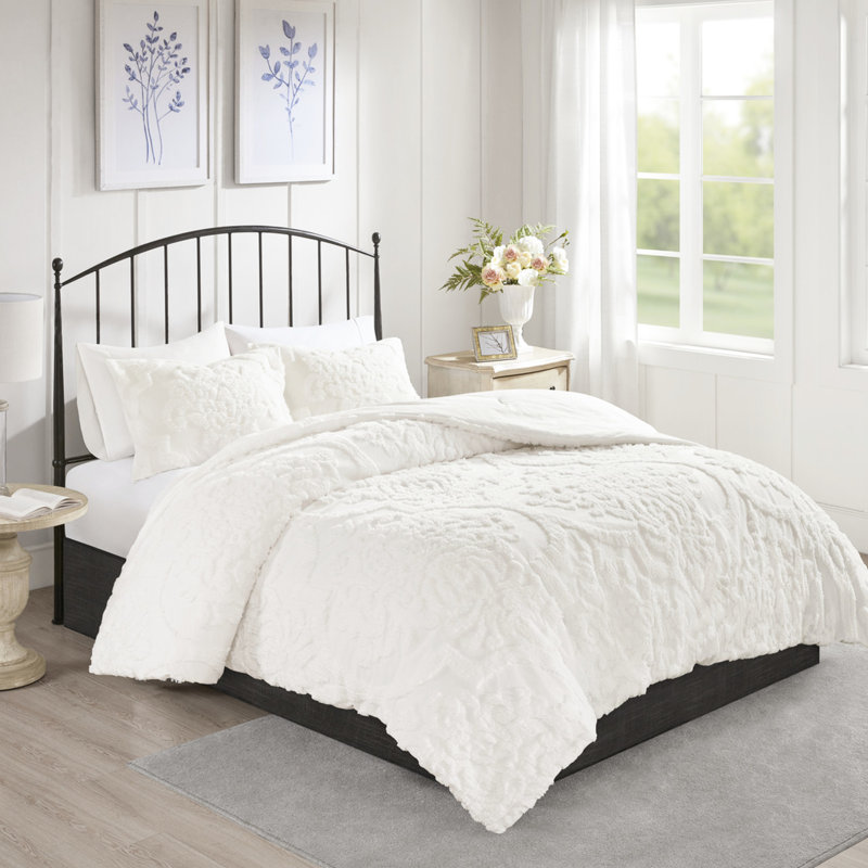 Édredon en coton et coton - très grand / doux, 3 pièces Shabby Chic et 2 taies décoratives, Beige
