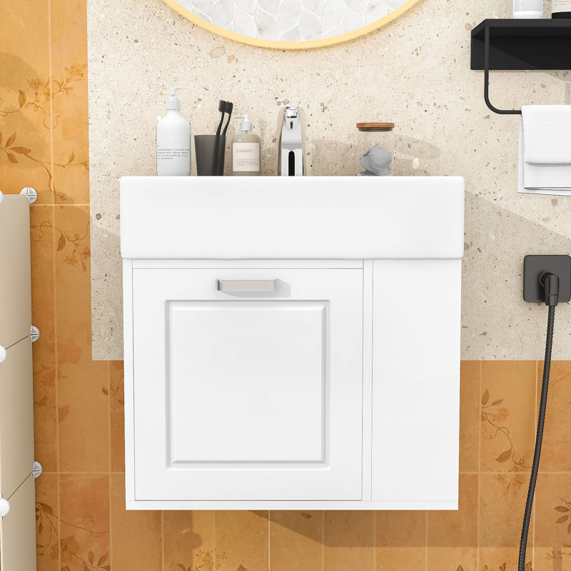 Meuble-lavabo moderne flottant avec lavabo facile d'entretien, Blanc