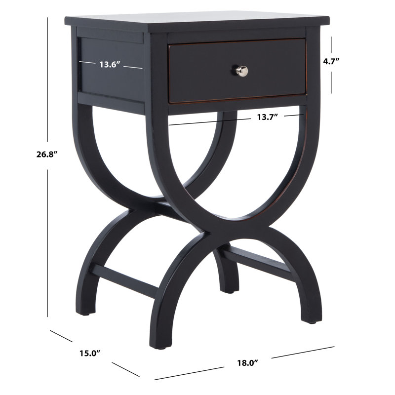 Floris Solid Wood End Table with Storage, Black