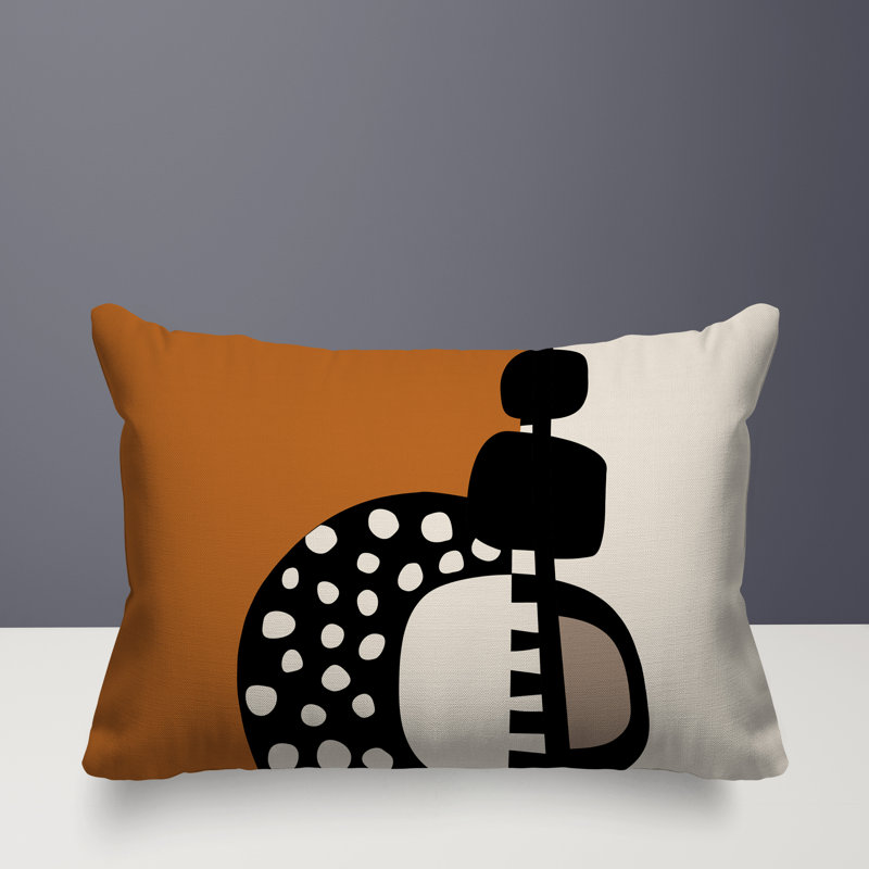 Oreiller rectangulaire réversible intérieur / extérieur Khari, Orange brûlé / noir / blanc cassé, H 18 po x l 25 po