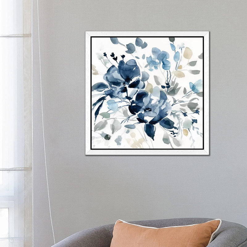 Indigo Garden II by Carol Robinson - Floater Frame Painting on Canvas, 93.98 cm H x 93.98 cm W, White Floater Framed