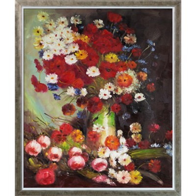 «Vase with Poppies Cornflowers Peony and Chrysanthemums» par Vincent Van Gogh - Peinture sur toile encadrée
