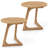 2 PCS Teak Wood Side Table Round Sofa End Table with Slatted Tabletop Nightstand