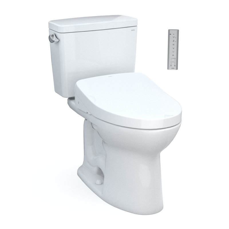 Toilette allongée deux pièces à hauteur variable 1,6 GPF TOTO® Drake® WASHLET® + à chasse d'eau 1,6 GPF universelle avec chasse d'eau automatique, blanc brut, 10 pouces