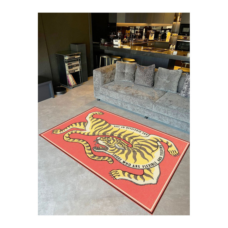 Tapis décoratif abstrait abstrait à motif tigré inversé, Sous-tapis rectangulaire 5 pi 1 po x 7 pi 7 po inc