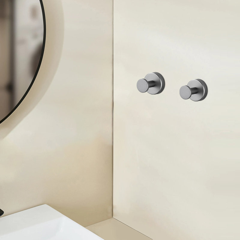 2 Pieces Knob Round Base Wall-Mount Robe/Towel Hook In Gun Gray