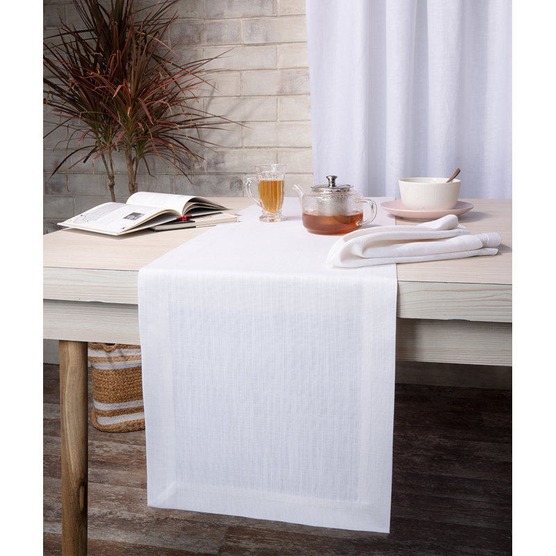 Chemin de table en faux lin, Blanc, 48 po x 14 po