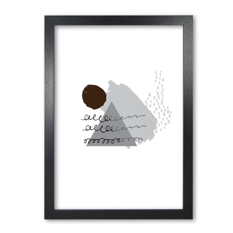 Grey And Black Mountain Sun Abstract - Print, 42 cm H x 30 cm W x 5 cm D, Black Grain Frame