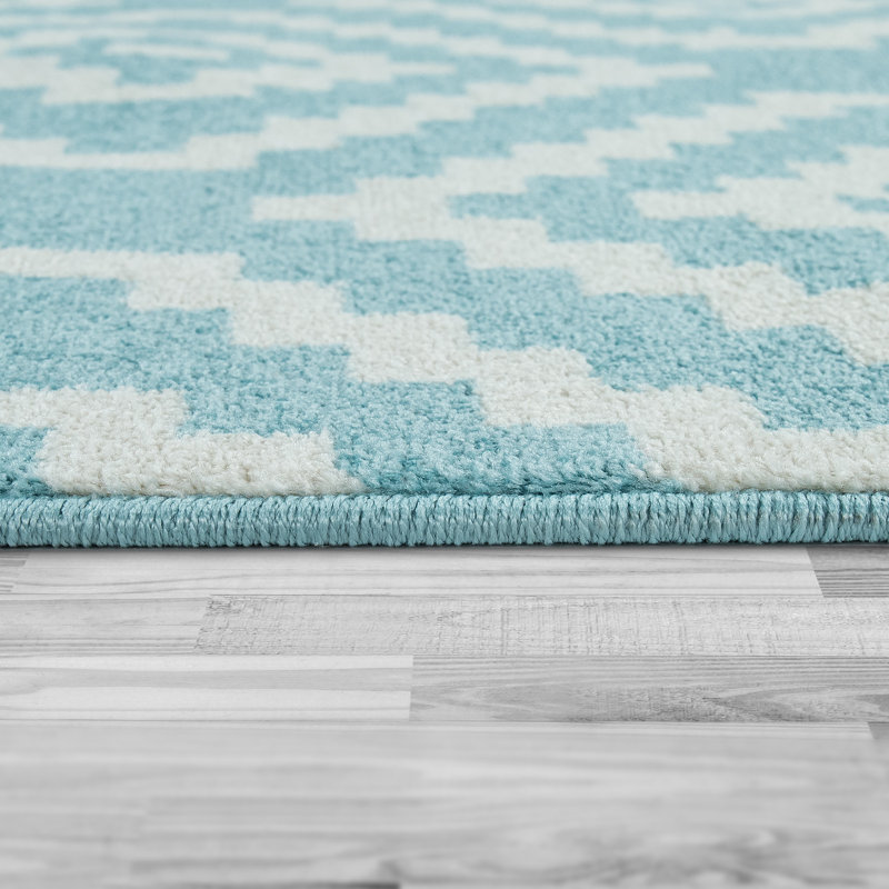 Tapis bleu / blanc en polypropylène tissé à la machine Faylyn, Rectangle 2 pi x 3 pi 3 po