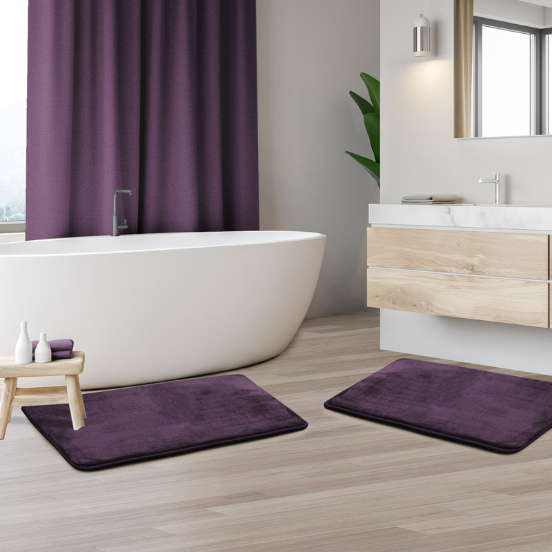 Steph Luxury Ultra Soft and Absorbent Memory Foam Bath Rug Set with Non-Slip Backing, Small: 17"W x 24"L, Purple