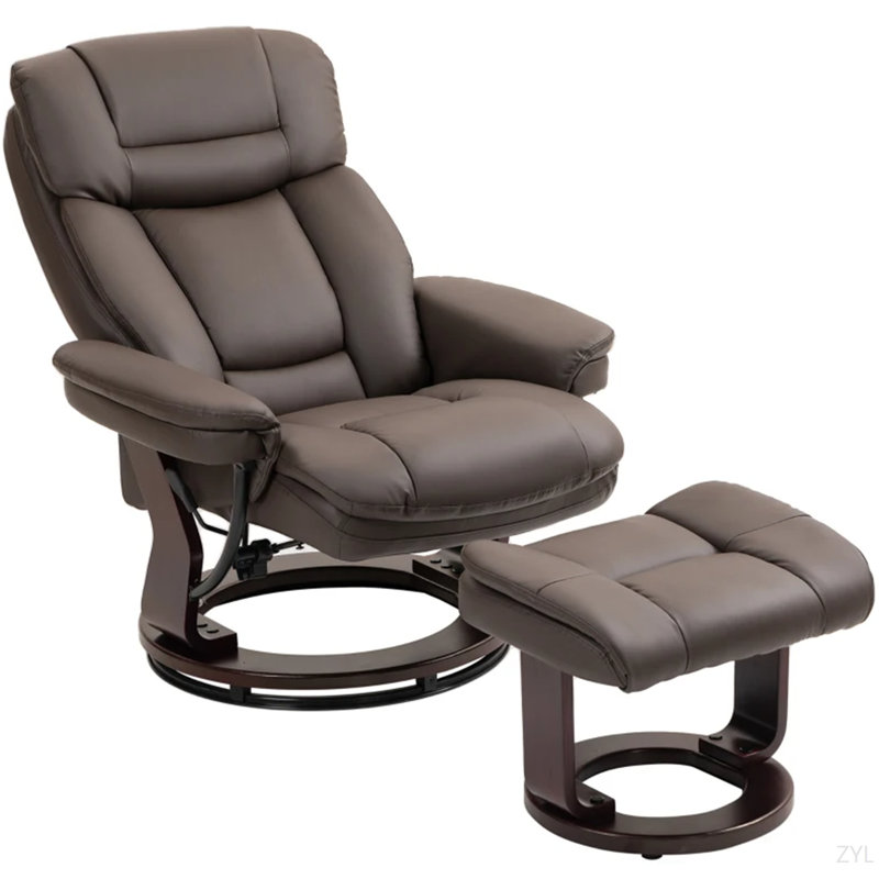 Fauteuil inclinable pivotant avec repose-pieds, fauteuil inclinable en cuir synthétique avec repose-pieds, Noir