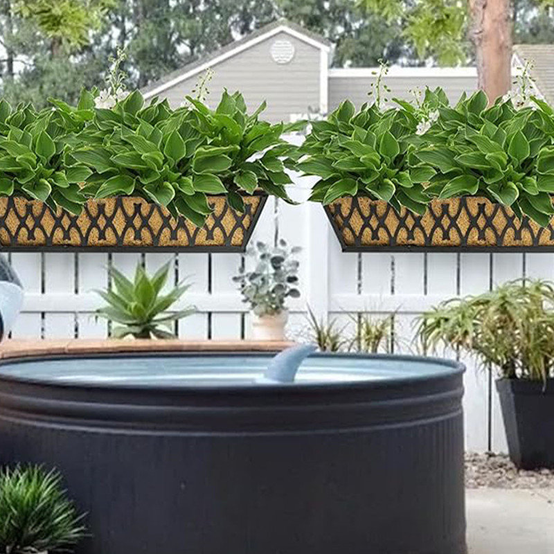 2 Pack Window Boxes Planters Railing Planter Box with Adjustable Brackets, for Porch Fence Patio Balcony with Coco Liners - Black