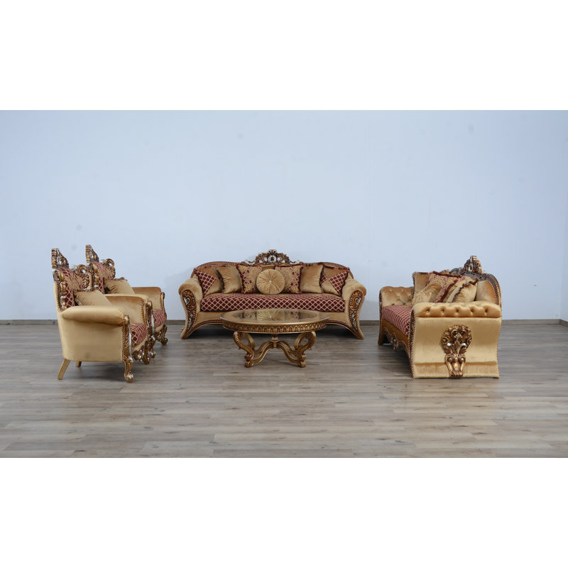 3 Pieces  Emperador Iii Sofa Set Red Gold Fabric