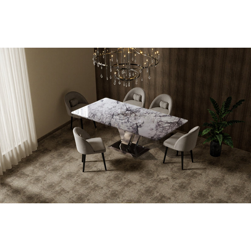 Table basse de luxe en pierre frittée avec base en acier inoxydable - Design moderne et élégant