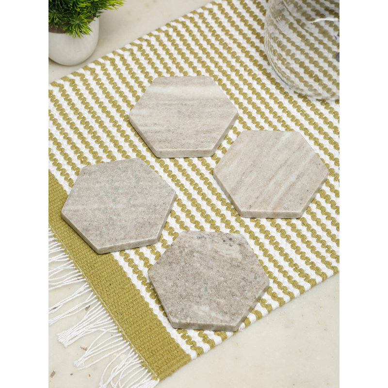 Ensemble de 4 sous-verres en marbre faits à la main | Ensemble de sous-verres hexagonaux en pierre naturelle | Décoration de table basse minimaliste | Cadeau de pendaison de crémaillère et de mariage