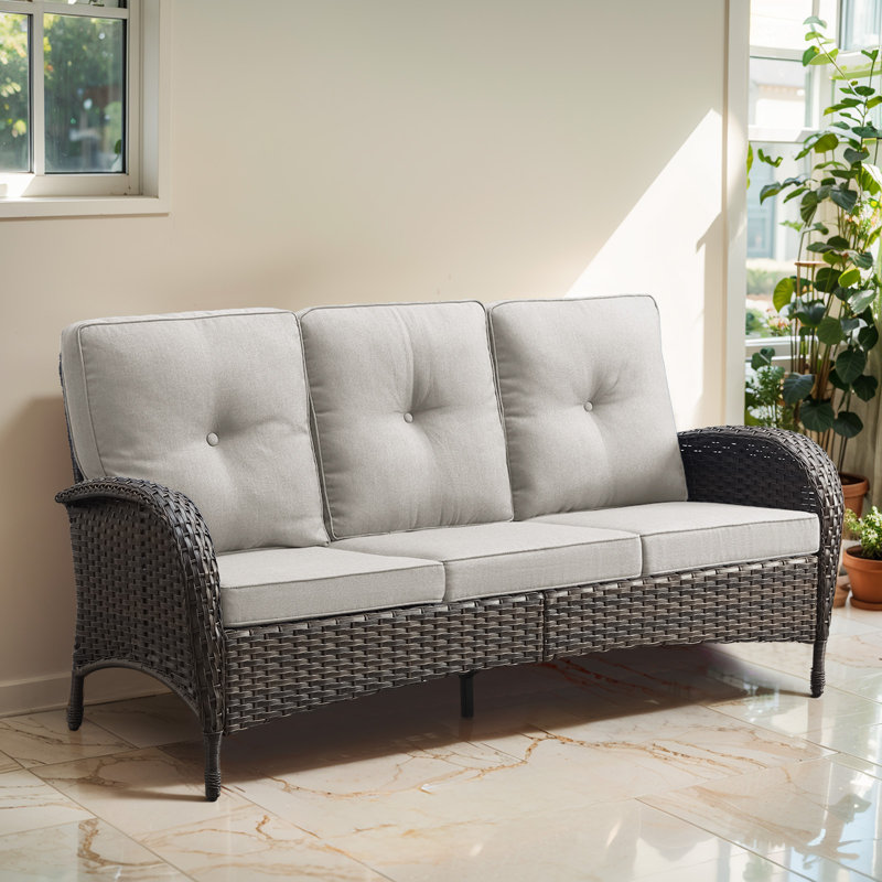 Canapé d'extérieur avec coussins 72 po Gaetanino, Beige, Brun