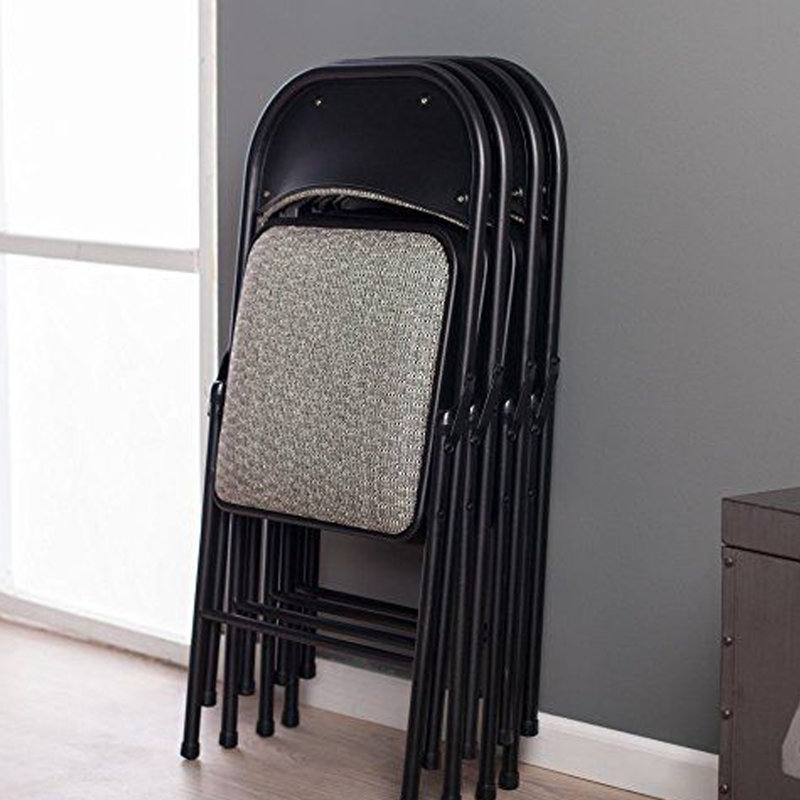 Hershel Sudden Comfort Deluxe Portable Metal Fabric Padded Folding Chair for Home, Outdoor, and Office, Black