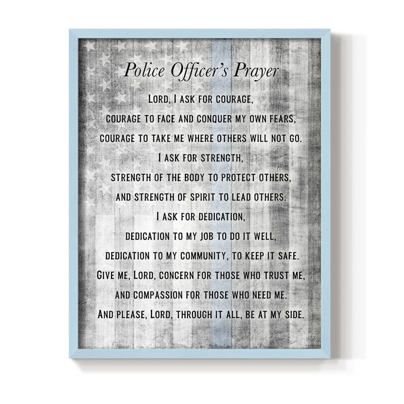 Police Prayer Framed Print - Solid Wood, H 11 po x l 9 po, Bleu