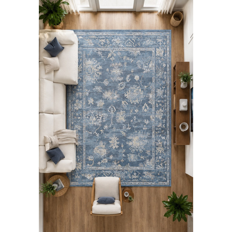 Tapis bleu, ivoire et beige en viscose Panettone, Rectangulaire 8 pi x 10 pi