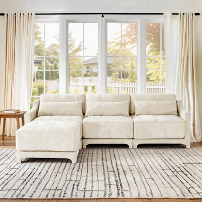 Canapé modulaire rembourré de 106 po avec coussin lombaire, accoudoirs courbés et base en bois