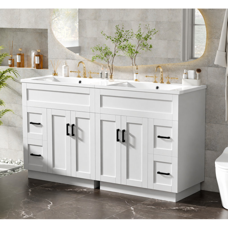 Double Bathroom Vanity with Top, White/Black