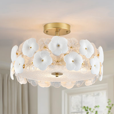 Lustre moderne semi-encastré en verre 16 po
