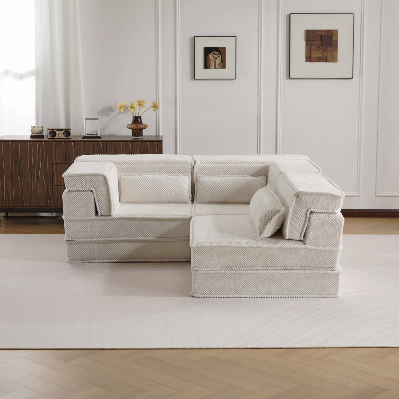 Compression Mahjong Sofa,Convertible Floor Sofa Bed,Diy Boneless Modular Sectional Sofa,No Assembly Required,Circle Fleece Fabric,Oversized 3 Seater With 3 Pillows