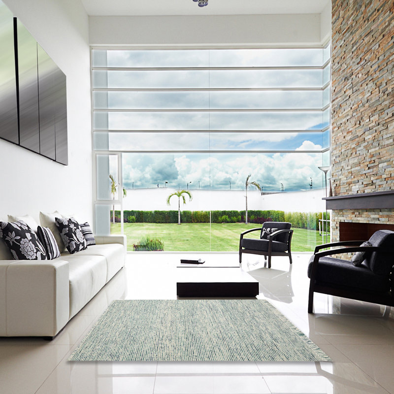 Tapis gris/bleu clair contemporaine, Carré 5 pi