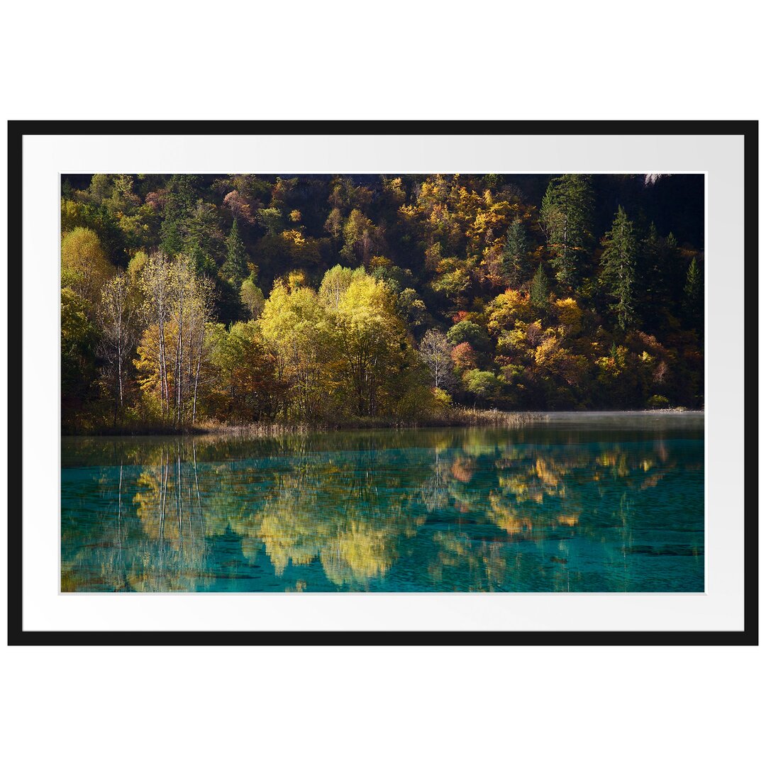 Gerahmtes Poster Herbstlicher Wald am See