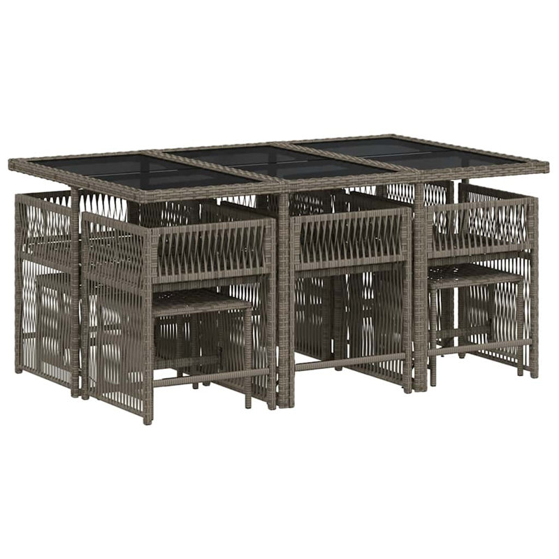 11 Piece Garden Dining Set with Cushions Poly Rattan, Grey, Grey