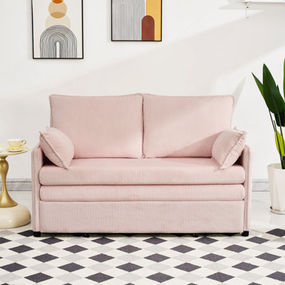 55-Inch Convertible Sofa Bed With USB Ports And Side Pocket, 3-In-1 Modern Corduroy Couch For Small Spaces And Multi-Functional Living.