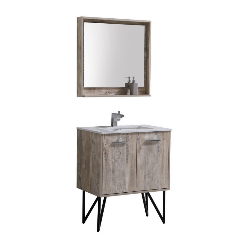 Almaraz 29.5 " W Freestanding Standard Free Standing Single Double Single Vanity Bathroom Vanity With Quartz Top, Nature Wood